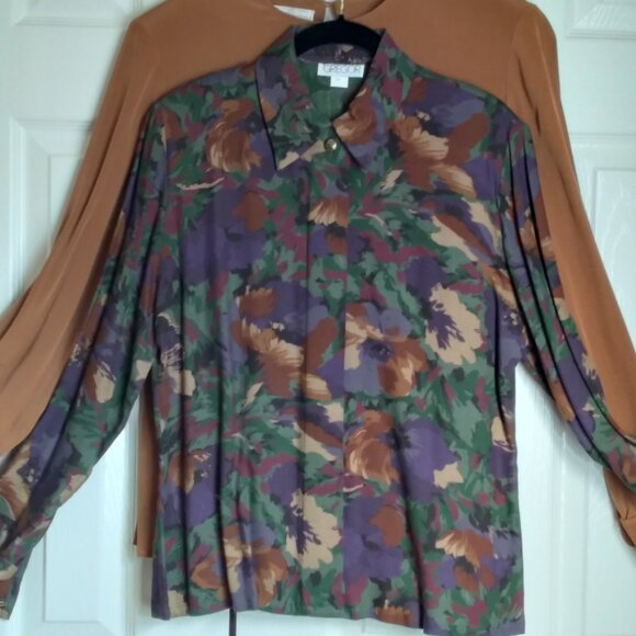 Gregor Green Floral Long-Sleeve Wool Blend Blouse Size 6P - Picture 1 of 7
